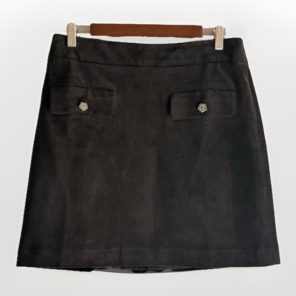 Loft Velvet Mini Skirt Rhinestone Buttons Front Pockets Y2K Retro Dressy‎ Size 6